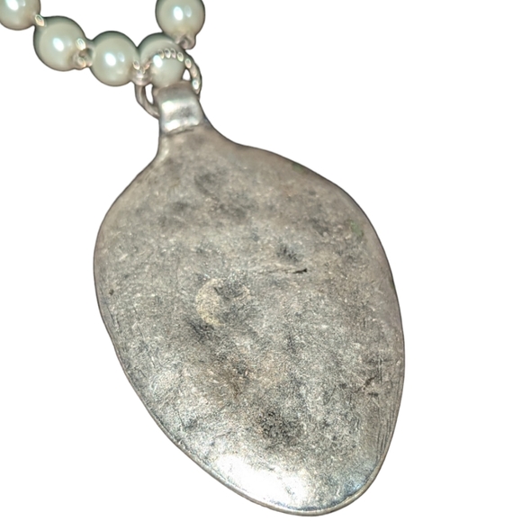 Empire Silver Spoon/Faux White Pearl "Faith" & Cross Opera Chain Clasp Necklace - Picture 8 of 9